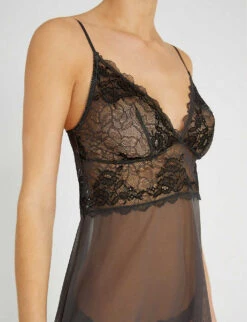Wacoal Lace Perfection Stretch-lace And Mesh Chemise -Reisi Clothing Shop 1055 76029603 WE135009 CHARCOAL ALT03