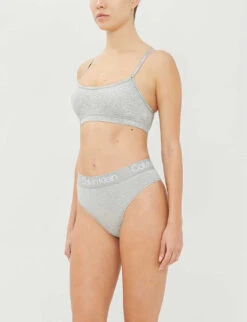 Calvin Klein Logo-print Stretch-cotton Thong -Reisi Clothing Shop 109 3003262 000QD3754E020 GREYHEATHER ALT01