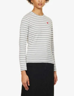 Comme Des Garçons Play Heart-embroidered Striped Cotton-jersey Top 9 Comme Des Garçons Play Heart-embroidered Striped Cotton-jersey Top -Reisi Clothing Shop 143 2000022 P1T217 S GREY ALT02