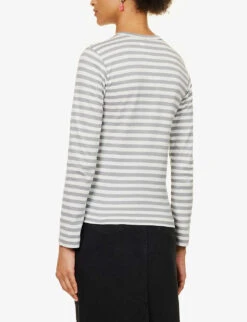 Comme Des Garçons Play Heart-embroidered Striped Cotton-jersey Top 10 Comme Des Garçons Play Heart-embroidered Striped Cotton-jersey Top -Reisi Clothing Shop 143 2000022 P1T217 S GREY ALT03