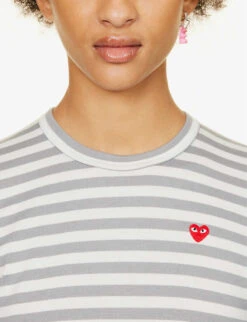 Comme Des Garçons Play Heart-embroidered Striped Cotton-jersey Top 11 Comme Des Garçons Play Heart-embroidered Striped Cotton-jersey Top -Reisi Clothing Shop 143 2000022 P1T217 S GREY ALT04