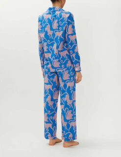 Chango Monkey-print Cotton Pyjama Set -Reisi Clothing Shop R00013422 CHANGOBLUEANDPINK ALT02