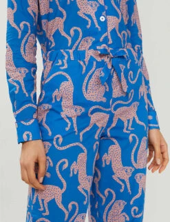 Chango Monkey-print Cotton Pyjama Set -Reisi Clothing Shop R00013422 CHANGOBLUEANDPINK ALT04