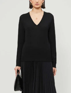 Joseph V-neck Merino Wool Jumper -Reisi Clothing Shop R00043798 BLACK M