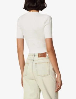 Sandro Scalloped-trim Knitted Cardigan -Reisi Clothing Shop R00059705 OFFWHITE ALT03