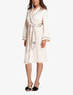AGENT PROVOCATEUR Contrast-piped Silk-satin Dressing Gown 10 AGENT PROVOCATEUR Contrast-piped Silk-satin Dressing Gown -Reisi Clothing Shop R00137910 PINK ALT02