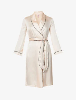 AGENT PROVOCATEUR Contrast-piped Silk-satin Dressing Gown