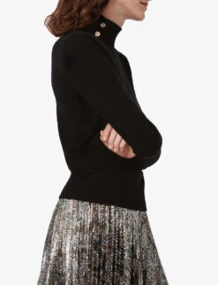 Maje Monty Buttoned-shoulder Cashmere Jumper -Reisi Clothing Shop R03630874 BLACK ALT04