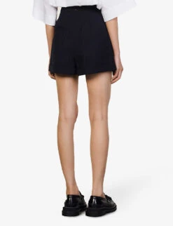 Sandro Siena High-waisted Wool-blend Shorts -Reisi Clothing Shop R03631092 NAVYBLUE ALT03