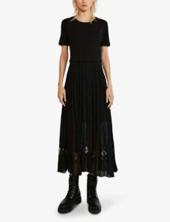 CLAUDIE PIERLOT Telie Pleated Cotton Midi Dress -Reisi Clothing Shop R03670961 NOIRGRIS ALT01
