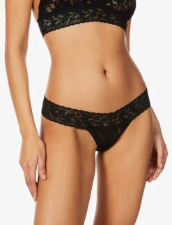 HANKY PANKY Low-rise Stretch-jersey Lace Thongs Pack Of Three -Reisi Clothing Shop R03674251 BLACKWHITECHAI M