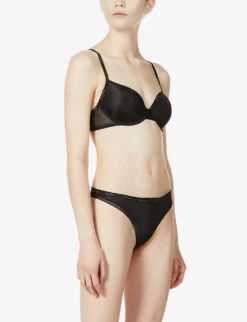 Calvin Klein Bottoms Up Mid-rise Stretch-jersey Thong -Reisi Clothing Shop R03703748 BLACK ALT01
