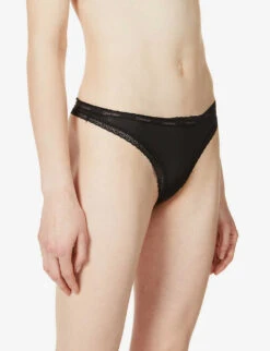 Calvin Klein Bottoms Up Mid-rise Stretch-jersey Thong -Reisi Clothing Shop R03703748 BLACK ALT02