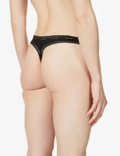 Calvin Klein Bottoms Up Mid-rise Stretch-jersey Thong -Reisi Clothing Shop R03703748 BLACK ALT03
