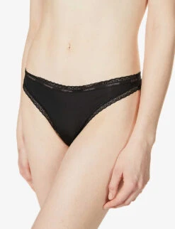 Calvin Klein Bottoms Up Mid-rise Stretch-jersey Thong -Reisi Clothing Shop R03703748 BLACK ALT04