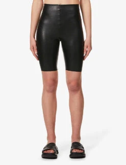 Commando Fitted High-rise Faux-leather Shorts -Reisi Clothing Shop R03742244 BLACK ALT02