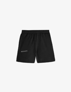 Text-print Mid-rise Recycled And Organic Cotton-blend Shorts