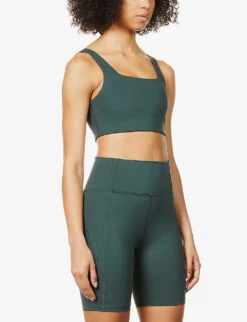 Girlfriend Collective Tommy Square-neck Recycled Polyester-blend Sports Bra -Reisi Clothing Shop R03756286 MOSS ALT02