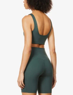 Girlfriend Collective Tommy Square-neck Recycled Polyester-blend Sports Bra -Reisi Clothing Shop R03756286 MOSS ALT03