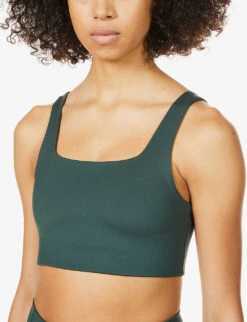 Girlfriend Collective Tommy Square-neck Recycled Polyester-blend Sports Bra -Reisi Clothing Shop R03756286 MOSS ALT04