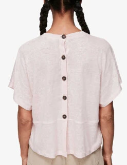 Whistles Button-back Relaxed-fit Linen T-shirt -Reisi Clothing Shop R03759961 PALEPINK ALT02