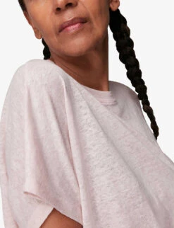 Whistles Button-back Relaxed-fit Linen T-shirt -Reisi Clothing Shop R03759961 PALEPINK ALT04