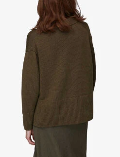 Whistles Polo-collar Cotton-knit Jumper -Reisi Clothing Shop R03771118 KHAKI ALT02