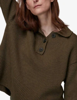 Whistles Polo-collar Cotton-knit Jumper -Reisi Clothing Shop R03771118 KHAKI ALT04