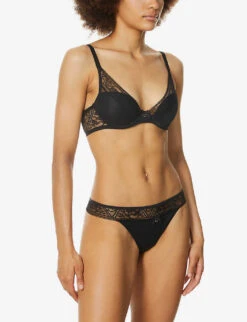 Chantelle Alto Stretch-jersey And Lace T-shirt Bra -Reisi Clothing Shop R03801677 011BLACK ALT01