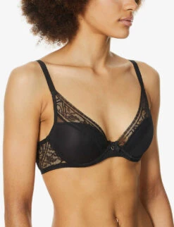 Chantelle Alto Stretch-jersey And Lace T-shirt Bra -Reisi Clothing Shop R03801677 011BLACK ALT04