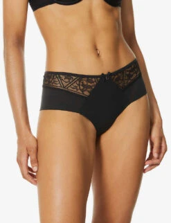 Chantelle Alto Shorty Mid-rise Stretch-jersey And Lace Briefs -Reisi Clothing Shop R03801679 011BLACK ALT02