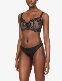 Aubade Sofessence Floral-embroidered Stretch-mesh Half-cup Bra -Reisi Clothing Shop R03808093 NOIR ALT02