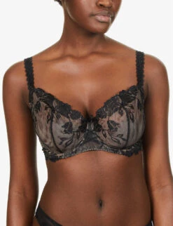 Aubade Sofessence Floral-embroidered Stretch-mesh Half-cup Bra -Reisi Clothing Shop R03808093 NOIR ALT04