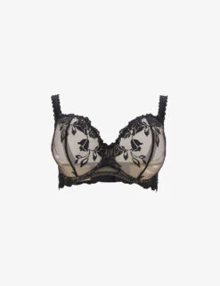 Aubade Sofessence Floral-embroidered Stretch-mesh Half-cup Bra