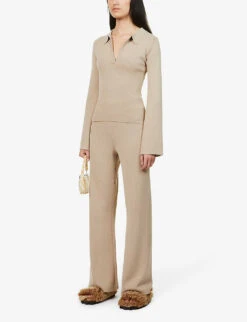 Hayden V-neck Stretch-knit Top -Reisi Clothing Shop R03828608 BEIGE ALT01