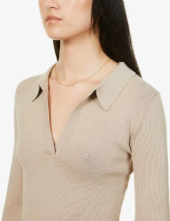 Hayden V-neck Stretch-knit Top -Reisi Clothing Shop R03828608 BEIGE ALT04