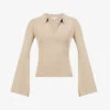 Hayden V-neck Stretch-knit Top 1 Hayden V-neck Stretch-knit Top -Reisi Clothing Shop R03828608 BEIGE M