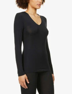 HANRO Woolen Long-sleeved Wool-silk Blend Top -Reisi Clothing Shop R03848690 BLACK ALT02