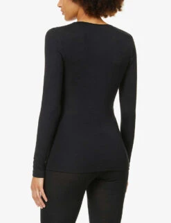 HANRO Woolen Long-sleeved Wool-silk Blend Top -Reisi Clothing Shop R03848690 BLACK ALT03