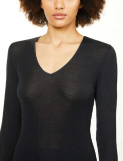 HANRO Woolen Long-sleeved Wool-silk Blend Top -Reisi Clothing Shop R03848690 BLACK ALT04
