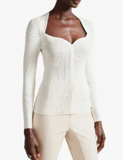 Ted Baker Helenh Sweetheart-neckline Knitted Top -Reisi Clothing Shop R03854166 WHITE ALT02