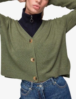 Whistles V-neck Long-sleeve Cashmere Cardigan -Reisi Clothing Shop R03862952 GREEN ALT02