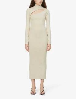Shani Cut-out Stretch-knit Dress -Reisi Clothing Shop R03865537 BEIGE ALT02