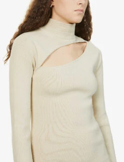 Shani Cut-out Stretch-knit Dress -Reisi Clothing Shop R03865537 BEIGE ALT04
