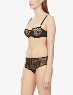 Chantelle Fleurs Balconette Stretch-mesh Bra -Reisi Clothing Shop R03867943 011BLACK ALT02