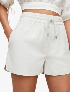 AllSaints Shana Elasticated Leather Shorts -Reisi Clothing Shop R03868469 WHITE ALT04