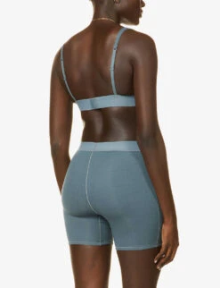 Logo-patch Ribbed Stretch-cotton Bralette -Reisi Clothing Shop R03869402 S KYANITE ALT03