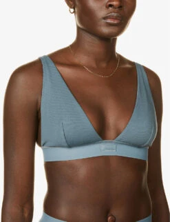 Logo-patch Ribbed Stretch-cotton Bralette -Reisi Clothing Shop R03869402 S KYANITE ALT04
