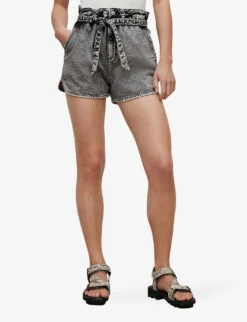 AllSaints Dale Paperbag-waist High-rise Stretch-denim Shorts 9 AllSaints Dale Paperbag-waist High-rise Stretch-denim Shorts -Reisi Clothing Shop R03875945 SNOWBLACK ALT02