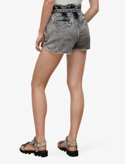 AllSaints Dale Paperbag-waist High-rise Stretch-denim Shorts 10 AllSaints Dale Paperbag-waist High-rise Stretch-denim Shorts -Reisi Clothing Shop R03875945 SNOWBLACK ALT03